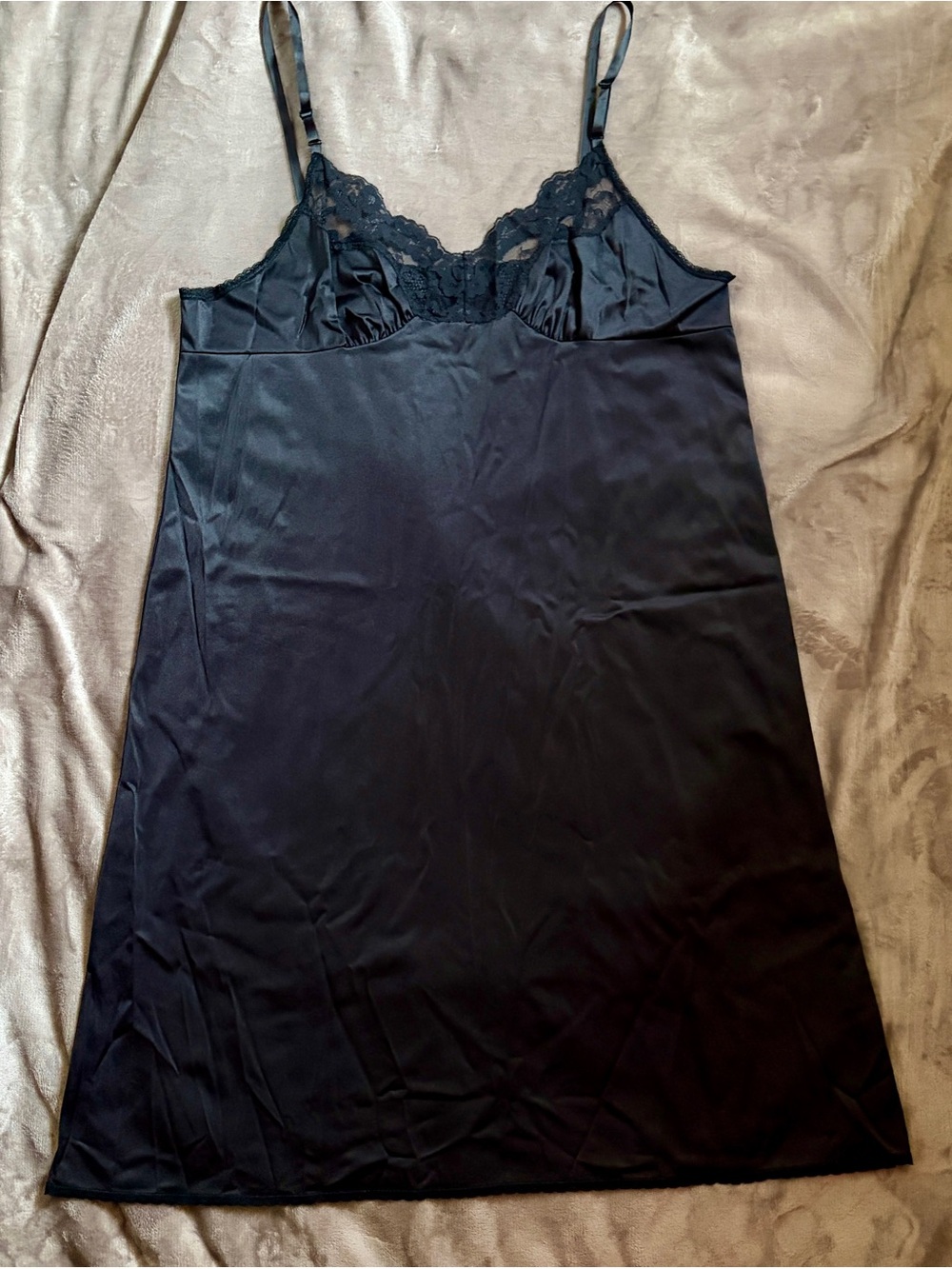 Black Lace-Trim Satin Slip Dress Size 48 VTG 80/90s Vassarette